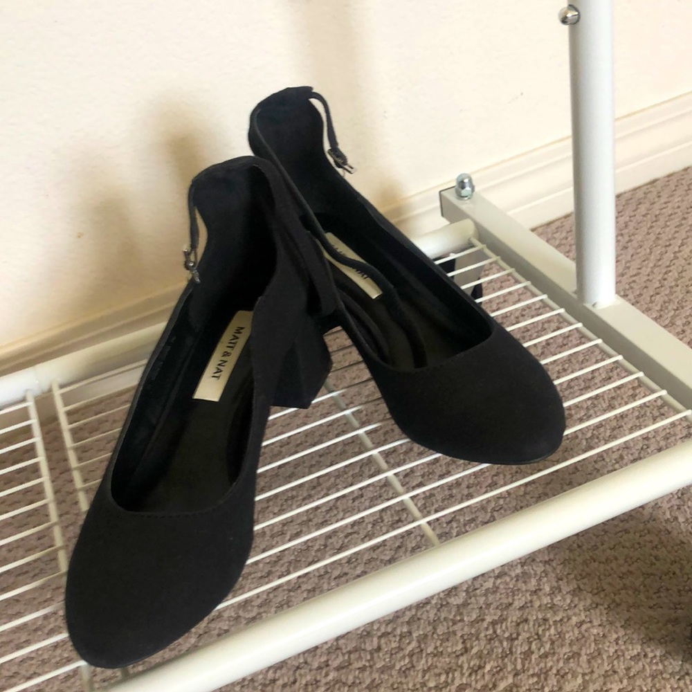 Matt and Nat black heels with strap. Size 7, best fits on size 6.5